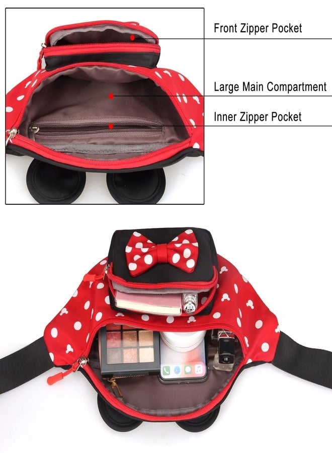 Dksyee Cute Fanny Pack for Travel Best Fanny Pack Women Waist Pack Teen Girls Mini Mouse Belt Bag Cartoon Fanny Packs Hiking Bum Bags Outdoor Waist Bag with Mouse Ears Red - Image 3